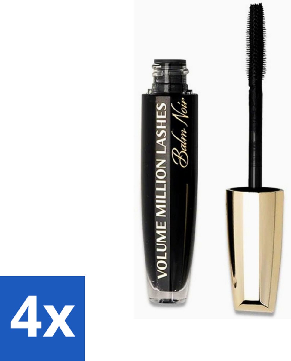 4 x L'Oréal Paris - Mascara - Volume Million Lashes Balm Noir - Zwart - 8,9 ml - Mascara - Volume - Verzorging - Wimpers - Hypoallergeen