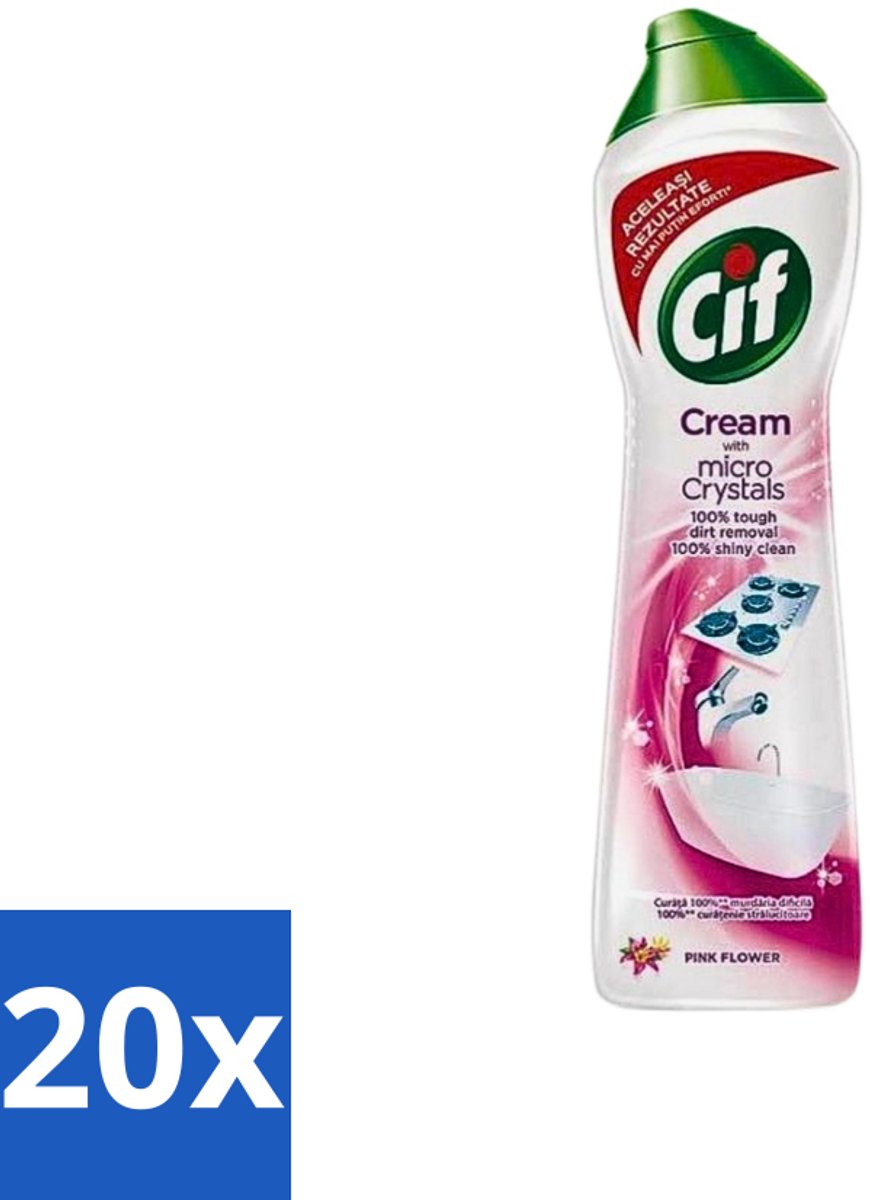 20 x Cif - Badkamer & Keuken - Schuurmiddel - Cream Pink Flower - 500ml - Schuurmiddel Badkamer - Schuurmiddel Keuken - Schuurmiddel - Reinigen - Reinigingsmiddel