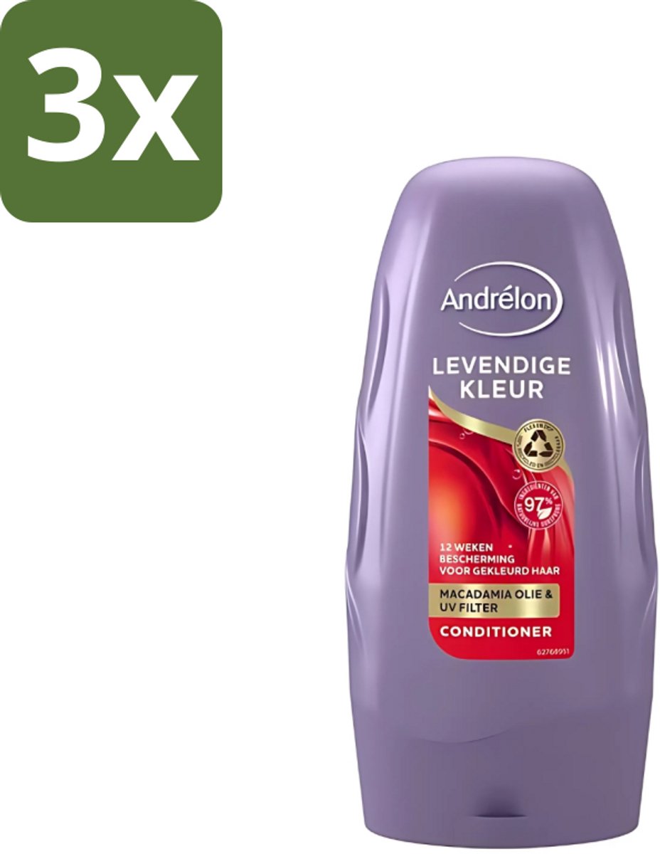 3 x Andrélon - Levendige Kleur - Conditioner - Kleurbehoud - 250 ml - Gekleurd Haar - Kleurbehoud - Haar Verzorging - Haar Glans - Haar Voeding