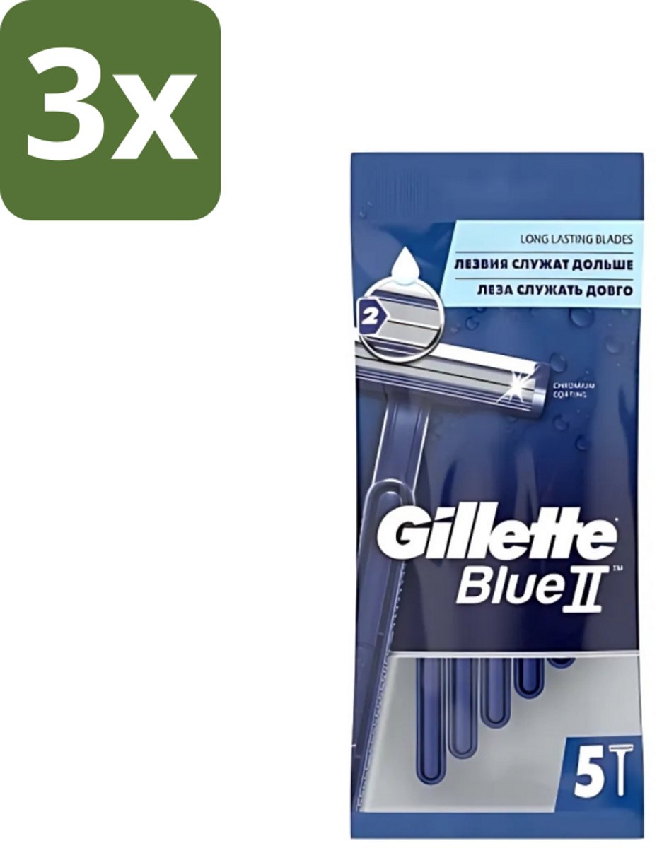 3 x Gillette - Blue II - Wegwerpscheermesjes - Precisie & Comfort - 5 Scheermesjes - Scheermesje - Wegwerpscheermesje - Gillette Blue Ii - Scheerresultaat - Scherpe Mesjes