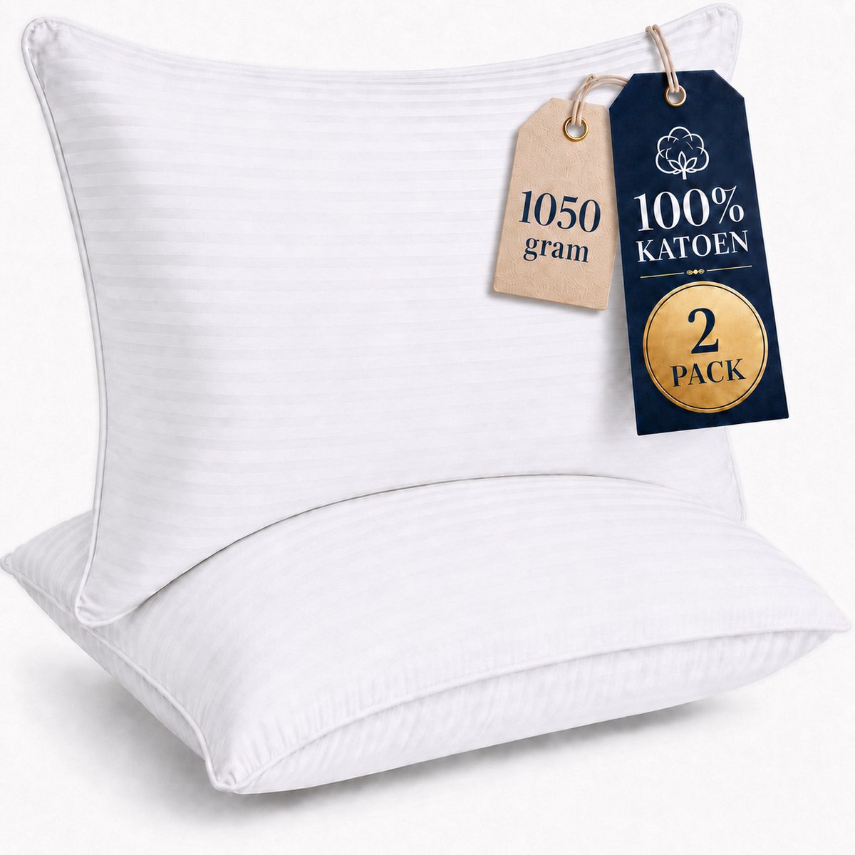 Katoenen Hoofdkussen - 2 Stuks - Hotelkussen - Hoofdkussens - Kussen - Pillow - Ergonomisch Hoofdkussen - Hoofdkussen Nekklachten - Kussens - Voor Rug-, Buik- en Zijslapers - Slaapkussen - Zacht en Comfortabel