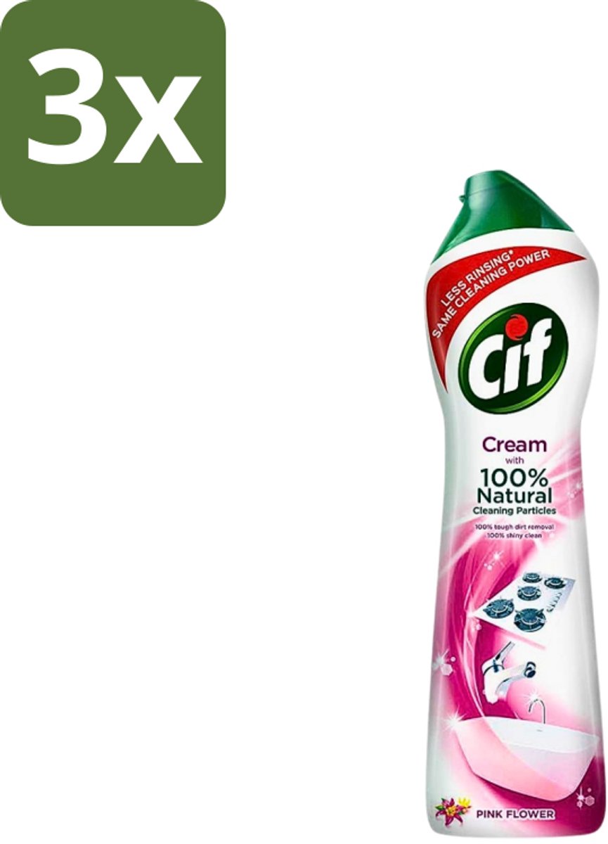 3 x Cif - Badkamer & Keuken - Schuurmiddel - Cream Pink Flower - 500 ml - Schuurmiddel - Schuren - Reinigen - Vuil Verwijderen - Vet Verwijderen