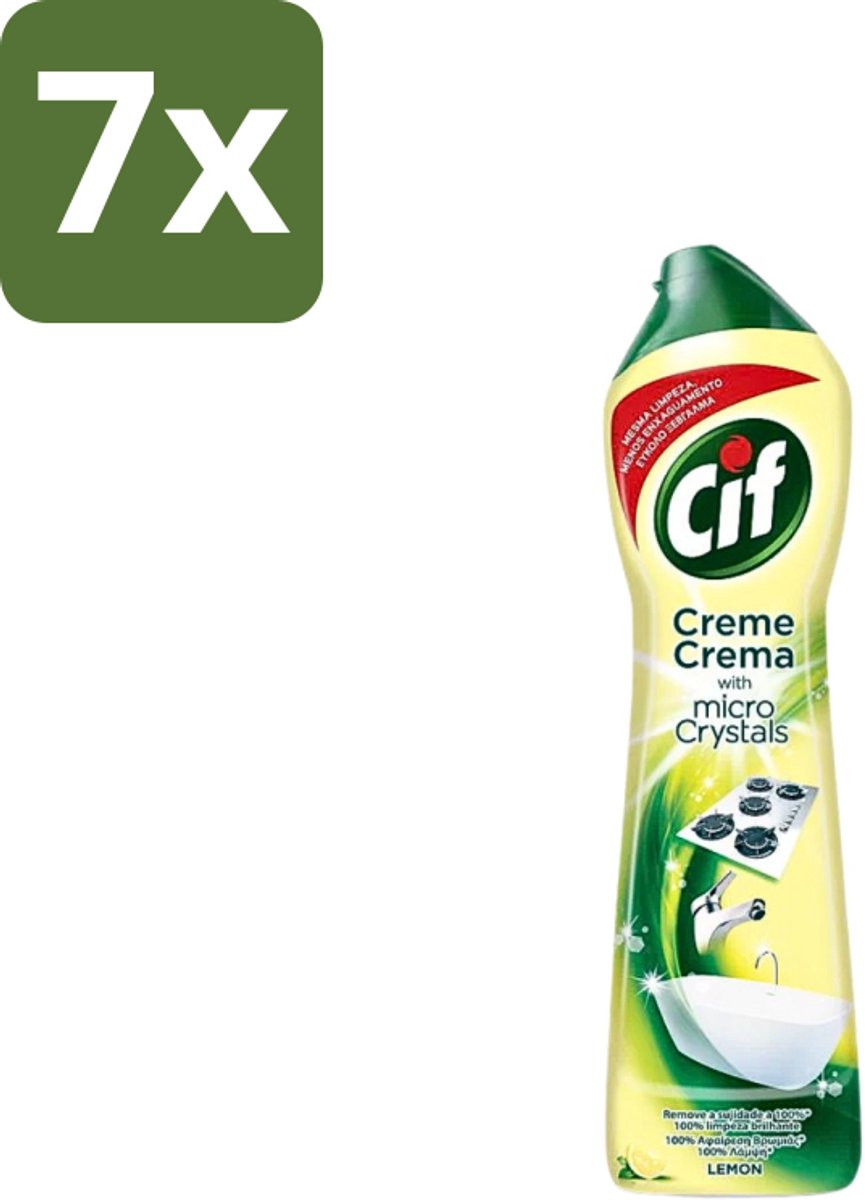7 x Cif - Badkamer & Keuken - Schuurmiddel - Cream Lemon - 500 ml - Schoonmaakmiddel - Schuren - Vet Verwijderen - Kalkaanslag Verwijderen - Citrusgeur