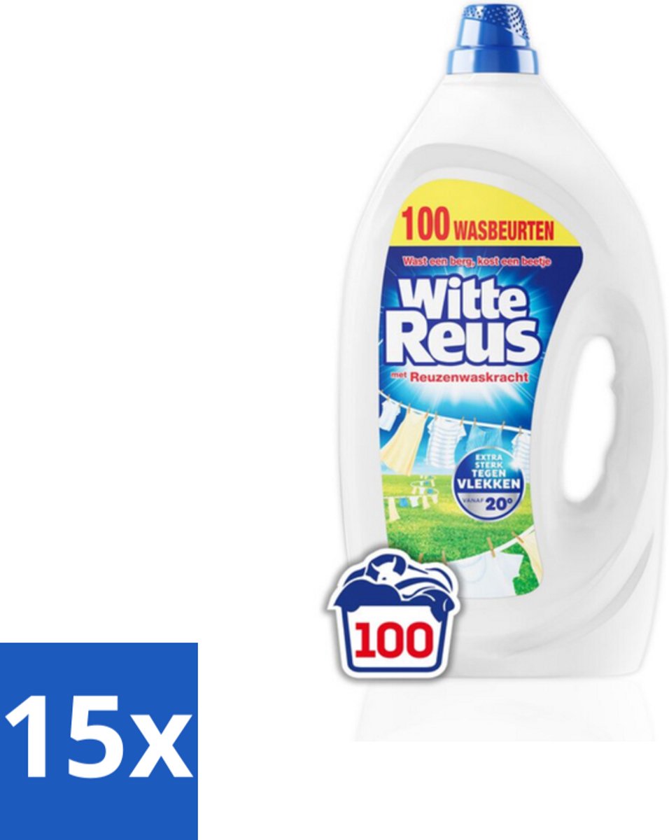 Witte Reus Wasmiddel Gel 100 Wasbeurten 4,5 liter - Bulkverpakking - 15 stuks