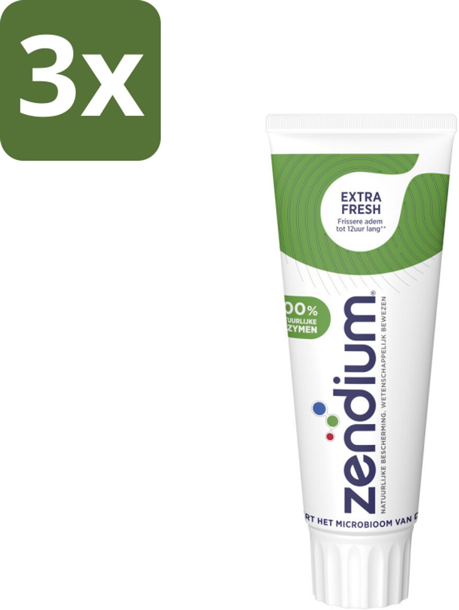 3 x Zendium Tandpasta Extra Fresh 75 ml - Tandpasta - Enzymen - Natuurlijke Tandpasta - Mondgezondheid - Fluoride