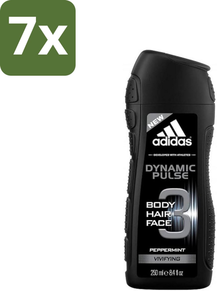 7 x Adidas - 3-in-1 Douchegel - Dynamic Pulse - Pepermunt - Vivifying - 250 ml - Douchegel - 3-in-1 - Lichaam - Gezicht - Haar