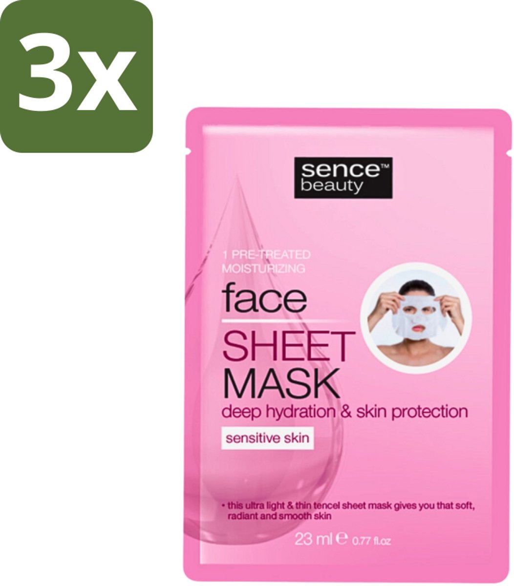 3 x Sence - Tencel - Gezichtsmasker - Hydraterend - 1 Gezichtsmasker - Gezichtsmasker - Hydraterend Masker - Tencel Masker - Hyaluronzuur Masker - Menthol Masker