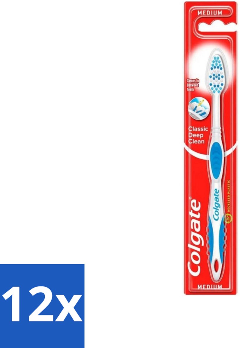 12 x Colgate - Tandenborstel - Classic Deep Clean Medium - 1 Tandenborstel - Tandenborstel - Mondhygiëne - Tandenborstel Reiniging - Tandplak Verwijderen - Etensresten Verwijderen