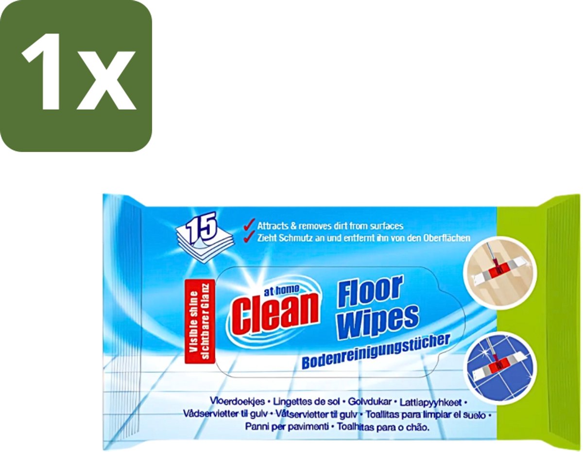 1 x At Home - Clean - Vloer Reinigingsdoekjes - Reinigt Effectief - 15 Doekjes - Vloer Reinigen - Reinigingsdoekjes Vloer - Vuil Verwijderen - Glans Vloer - Schoonmaken Vloer