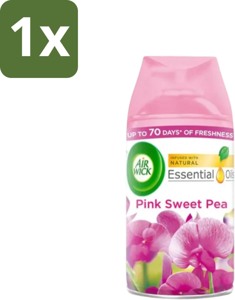 1 x Air Wick - Luchtverfrisser Navulling - Essentiële Oliën - Pink Sweet Pea - Automatische Spray - 250 ml - Luchtverfrisser - Navulling - Essentiële Oliën - Geur - Pink Sweet Pea