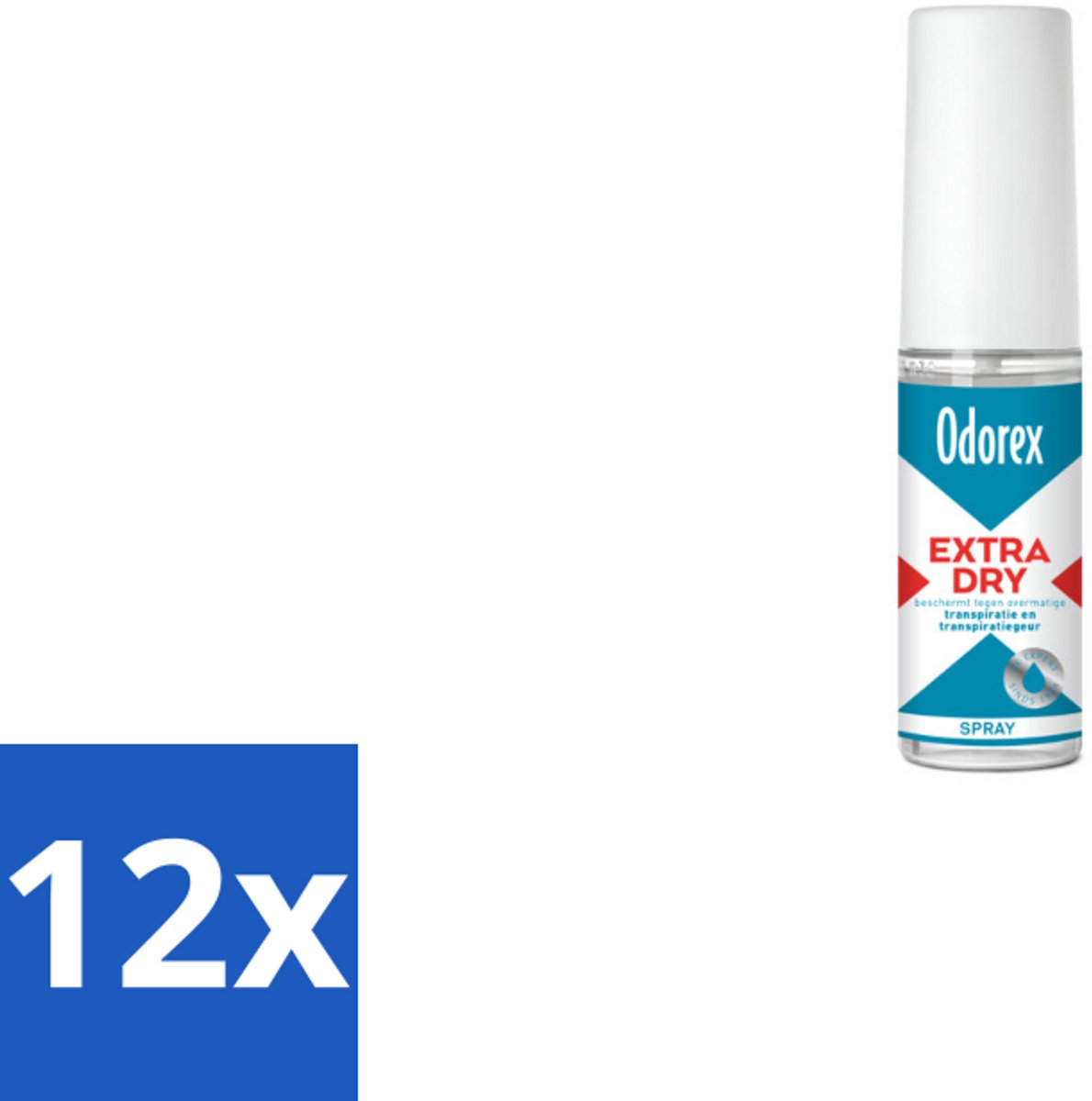 12 x Odorex Extra Dry Pompspray 30 ml - Extra Droog - Overmatig Zweten - Intens Droog - Pompsysteem - Parfumvrij