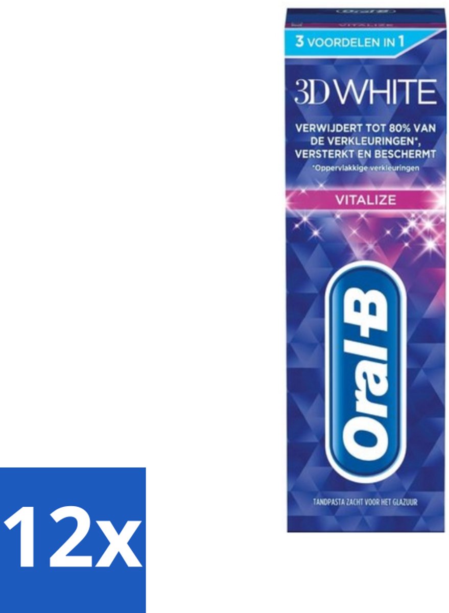 12 x Oral-B - 3D White Vitalize - Tandpasta - Whitening - 75 ml - Tandpasta Whitening - Tanden Versterken - Glazuur Beschermen - Tanden Reinigen - Mondgezondheid