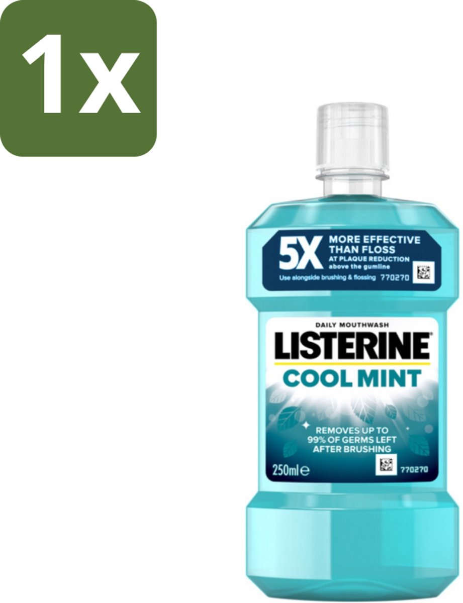 1 x Listerine - Mondwater - Cool Mint - 250 ml - Mondspoeling - Mondwater - Frisse Adem - Tandplak - Gezond Tandvlees