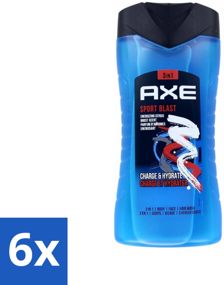 6 x Axe - 3-in-1 Douchegel - Sport Blast - Energizing Citrus - Hydraterend - 250 ml - Douchegel Sport - Sportgeur - Hydraterende Douchegel - Frisheid Na Training - Huid Verzorging