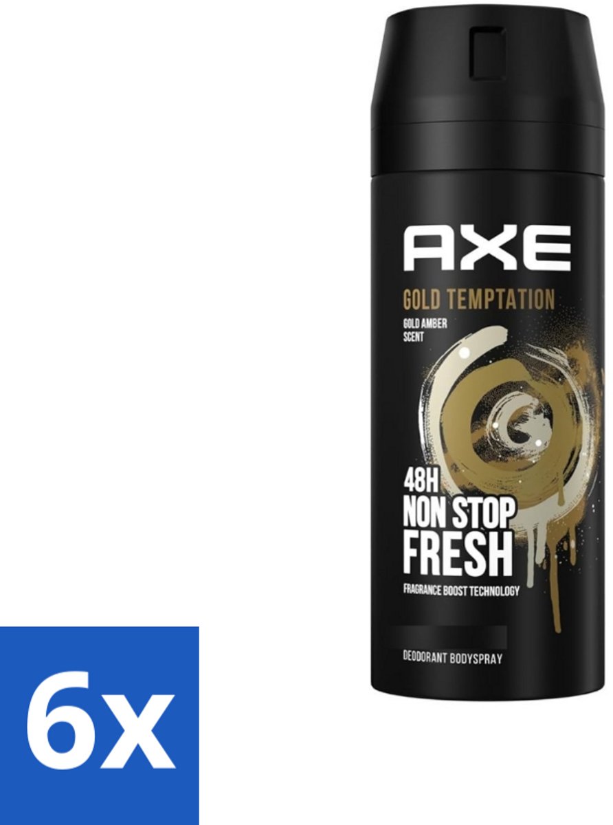 6 x Axe - Deodorant Bodyspray - 48hrs Non Stop Fresh - Gold Temptation - Gold Amber - 150 ml - Axe Gold Temptation - Deodorant Bodyspray - Frisheid - Geur - Geurbescherming