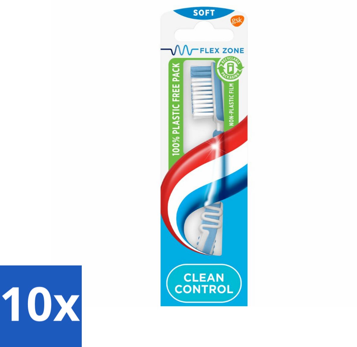 10 x Aquafresh Tandenborstel Clean Control Soft - Tandenborstel - Tandenborstel Soft - Tandenborstel Zacht - Tandenborstel Voor Tandvlees - Tandenborstel Met Flexibele Zone