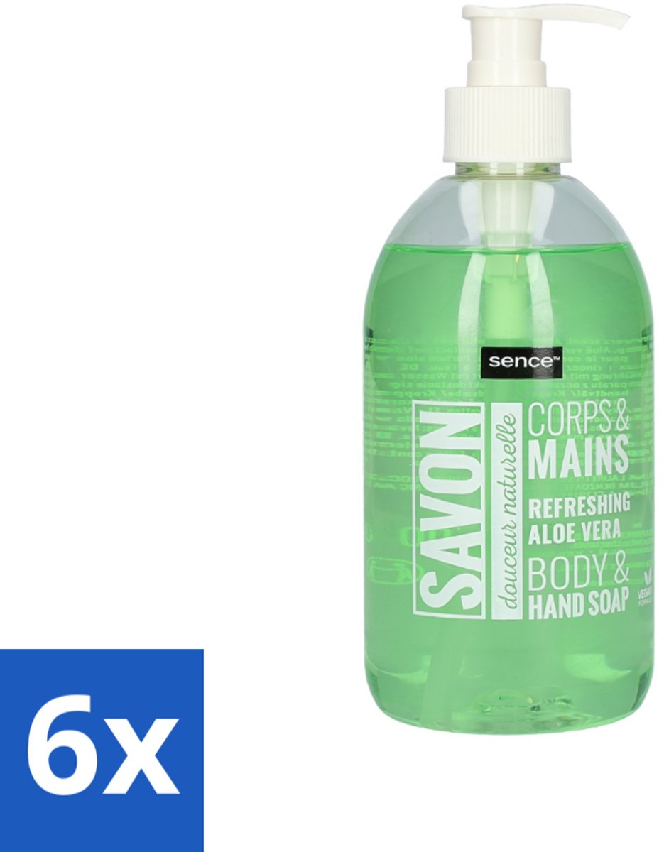 6 x Sence - Refreshing Aloe Vera - Handzeep - Savon - 500 ml - Aloe Vera Handzeep - Handverzorging - Hydraterende Handzeep - Frisse Handen - Vloeibare Handzeep