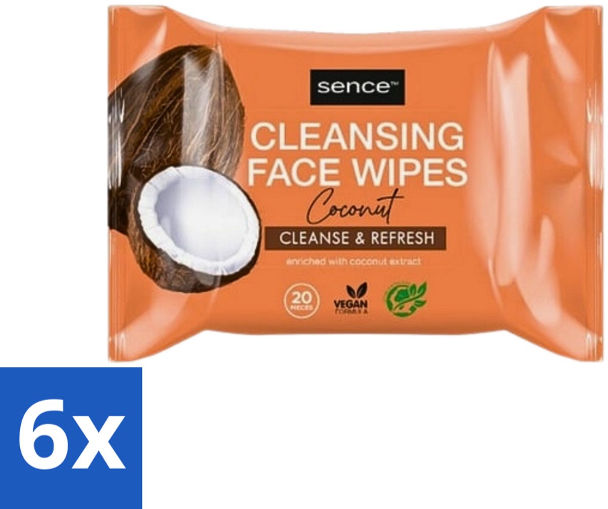 6 x Sence - Coconut - Gezichtsreinigingsdoekjes - Verzorgend - 20 Doekjes - Gezichtsreinigingsdoekjes - Kokos - Huidverzorging - Make-up Verwijderen - Hydrateren