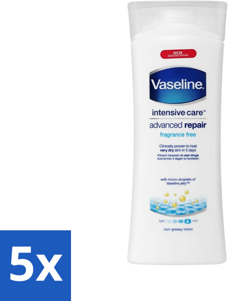 5 x Vaseline - Advanced Repair - Bodylotion - Voor Droge Huid - 400 ml - Hydratatie Huid - Droge Huid - Huidbarrière - Bodylotion - Vaseline