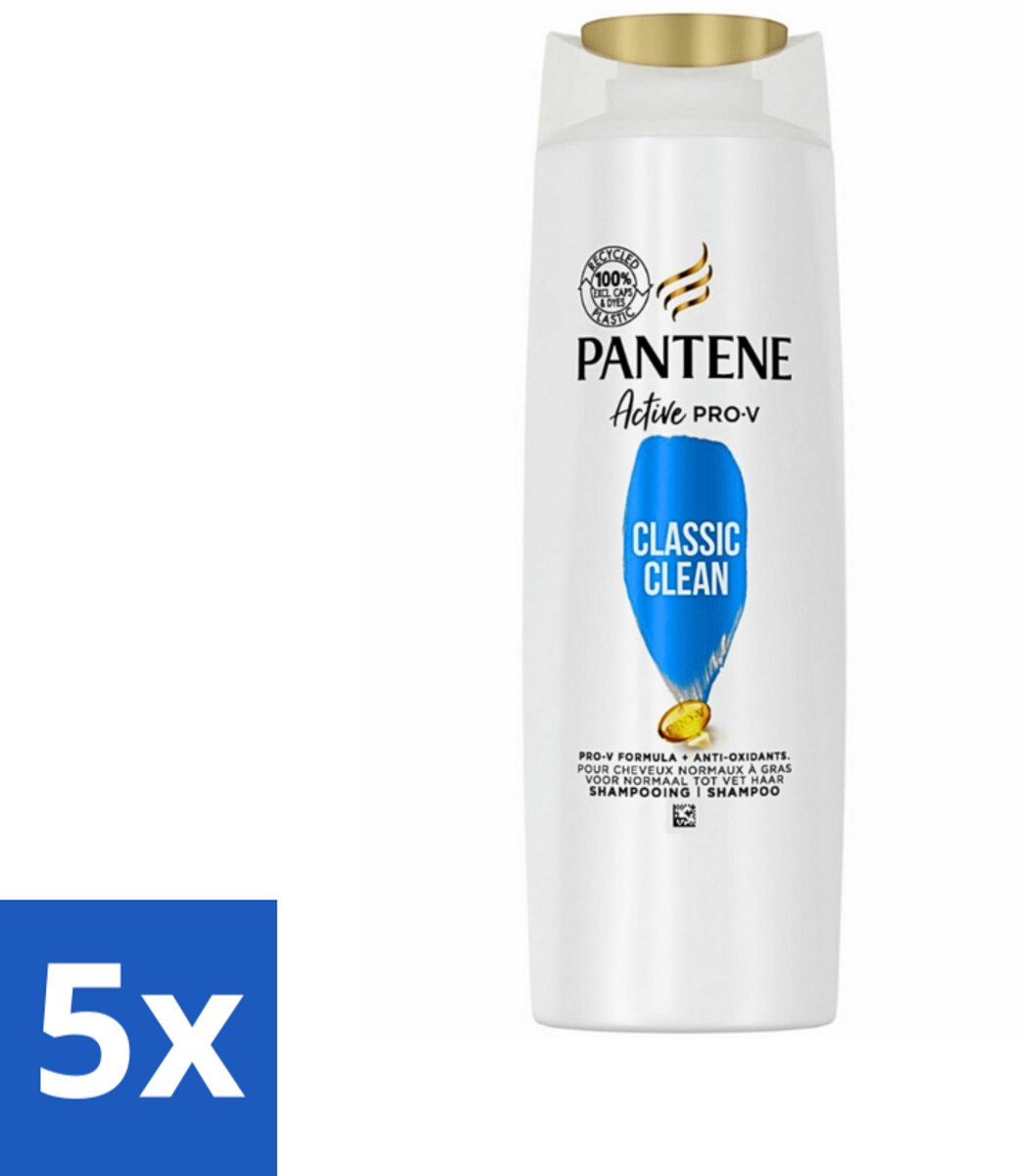 5 x Pantene - Shampoo - Classic Clean - Verfrissende Reiniging - Voor Normaal Haar - 225 ml - Pantene Classic Clean Shampoo - Verfrissende Reiniging - Normaal Haar - Pro-V Voedingsstoffen - Gezonde Glans