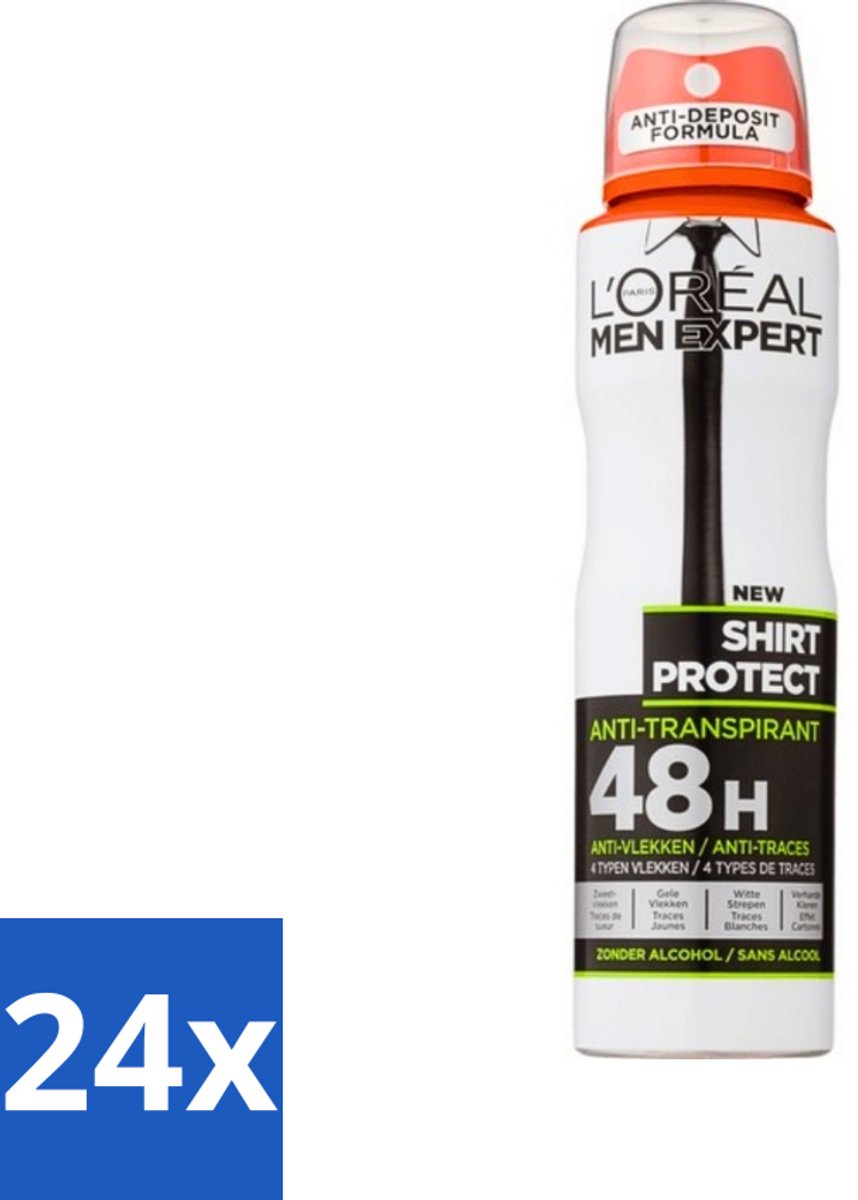 24 x L'Oréal Men Expert Shirt Protect - Deodorant - 150 ml - Deodorant Spray - Deodorant Spray - Anti-zweet - Anti-gele Vlek - Anti-witte Strepen - Kledingbescherming