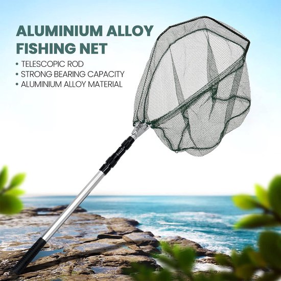 Telescoop Visschepnet - Opvouwbaar Net - Vissen Vangen - Lichtgewicht Aluminium - 1.5 Meter - Zilver Groen — afbeelding 2