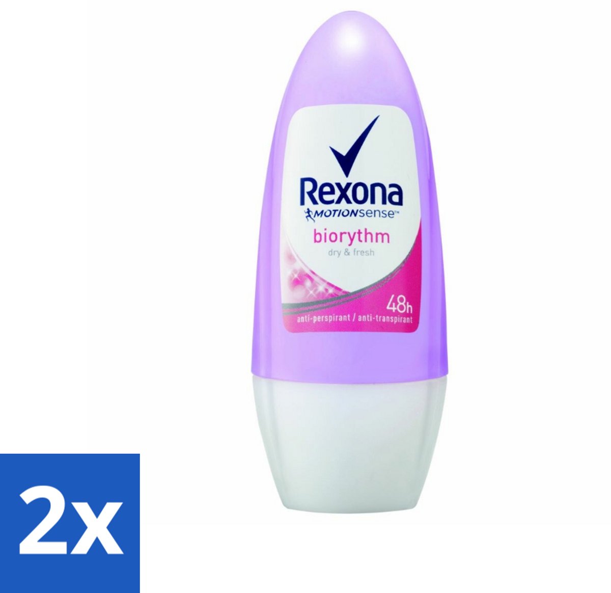 2 x Rexona - Biorythm - Deo Roll-on - Anti-transpirant - Anti-perspirant - 50 ml - Anti-transpirant - Zweetbehandeling - Deodorant - Biologisch Ritme - 48 Uur Bescherming