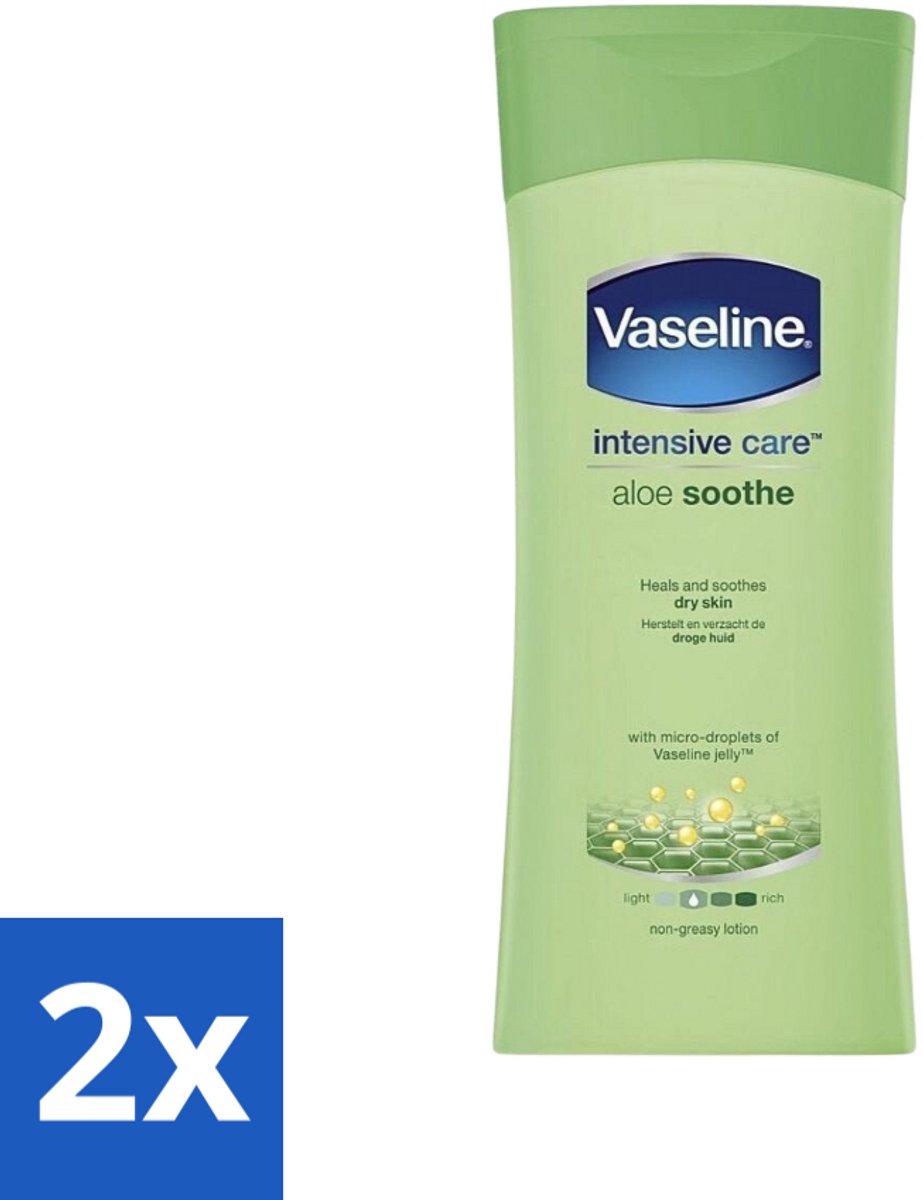 2 x Vaseline - Aloe Soothe - Bodylotion - Verfrissend - 400 ml - Aloe Vera Bodylotion - Hydrate Huid - Huidverzorging - Huidirritatie - Droge Huid