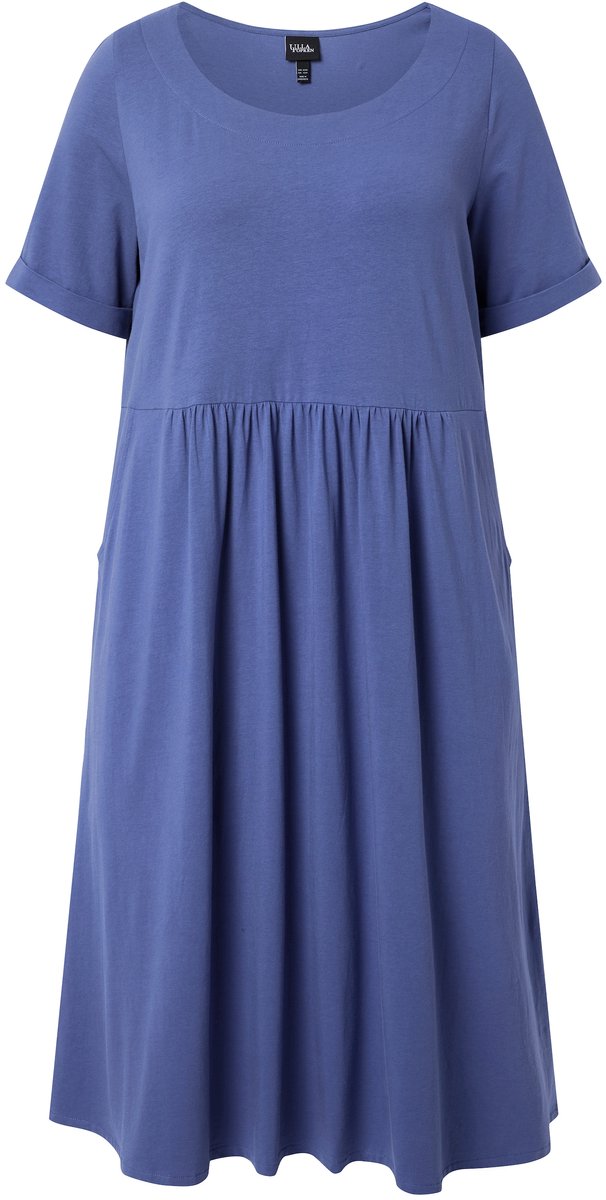 Ulla Popken - Dames - Jersey midi-jurk A-lijn ronde hals halve mouwen - Atlantisch blauw - Maat 42+