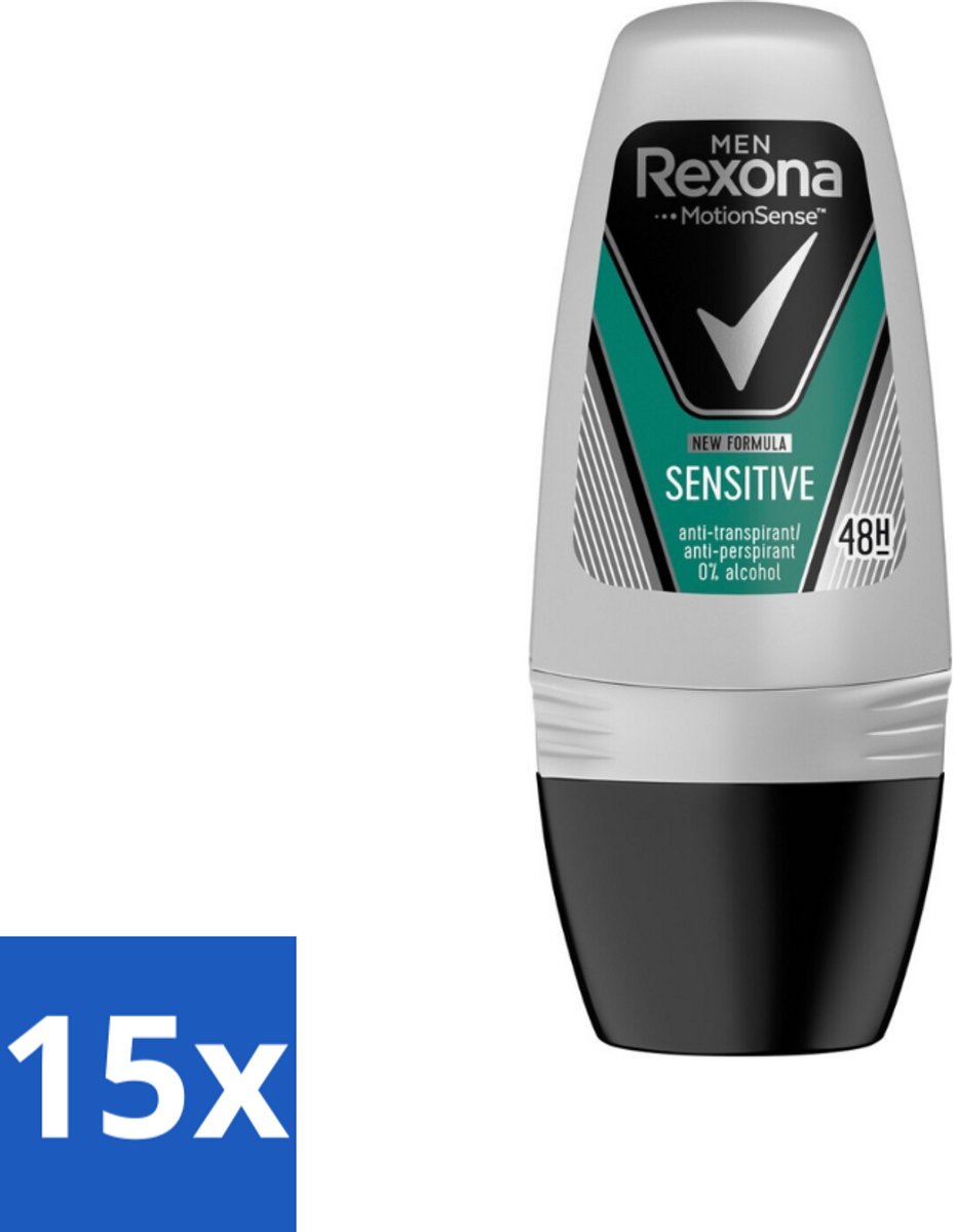 15 x Rexona Men - Sensitive - Deo Roll-on - Anti-transpirant - 50 ml - Gevoelige Huid - Deodorant Voor Mannen - Anti-transpirant - Roll-on Deodorant - Zweetbehandeling