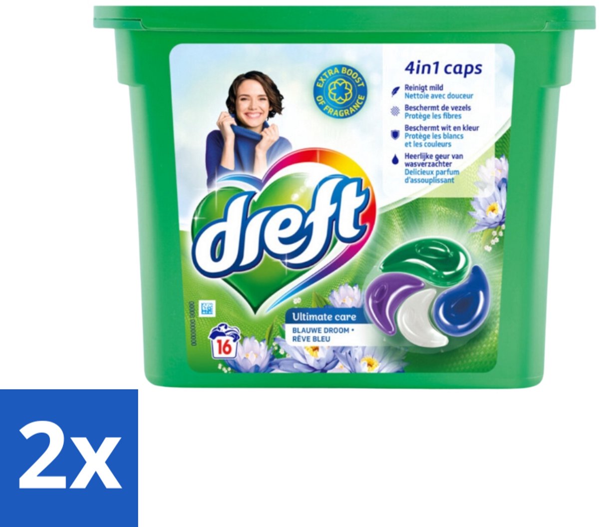 2 x Dreft - Wasmiddelcapsules 4in1 - Witte en Gekleurde Was - Blauwe Droom - 16 Wasbeurten - Wasmiddelcapsules - Wasmiddel - Waspoeder - Wasverzachter - Kleurbescherming