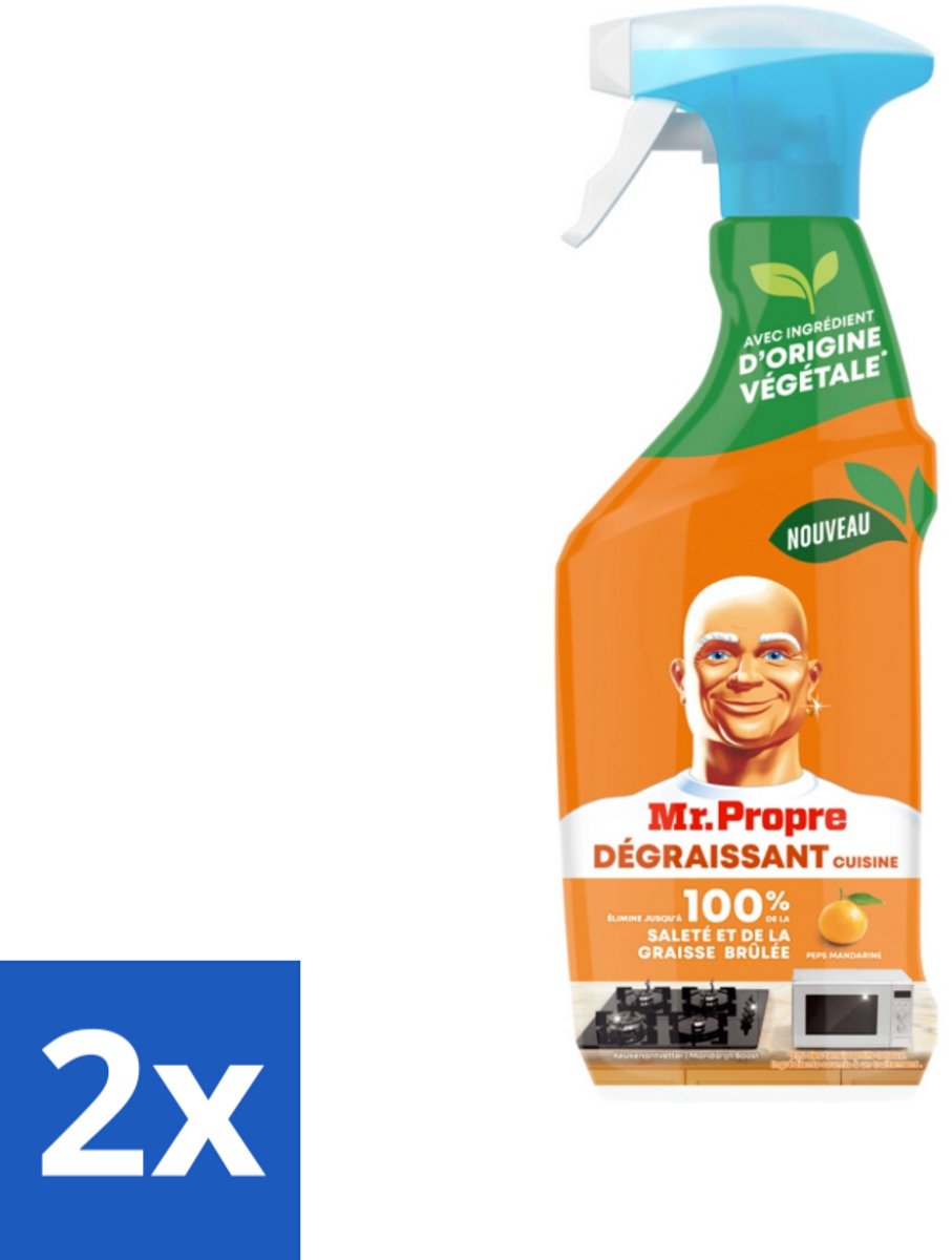 2 x Mr. Proper - Keukenontvetter Spray - Mandarijn - Natuurlijke ingrediënten - 500 ml - Keukenontvetter - Ontvetter Spray - Mandarijn Geur - Schoonmaakmiddel Keuken - Keuken Schoonmaken