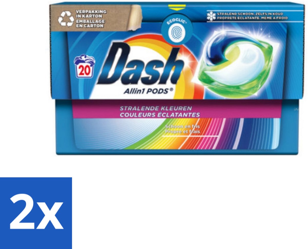 2 x Dash - Stralende Kleuren - Wasmiddel Capsules - All-in-1 Pods - Gekleurde Was - 20 Wasbeurten - Wasmiddel Capsules - Gekleurde Was - Wasverzachter - Lenor Geur - Vlekkenverwijderaar