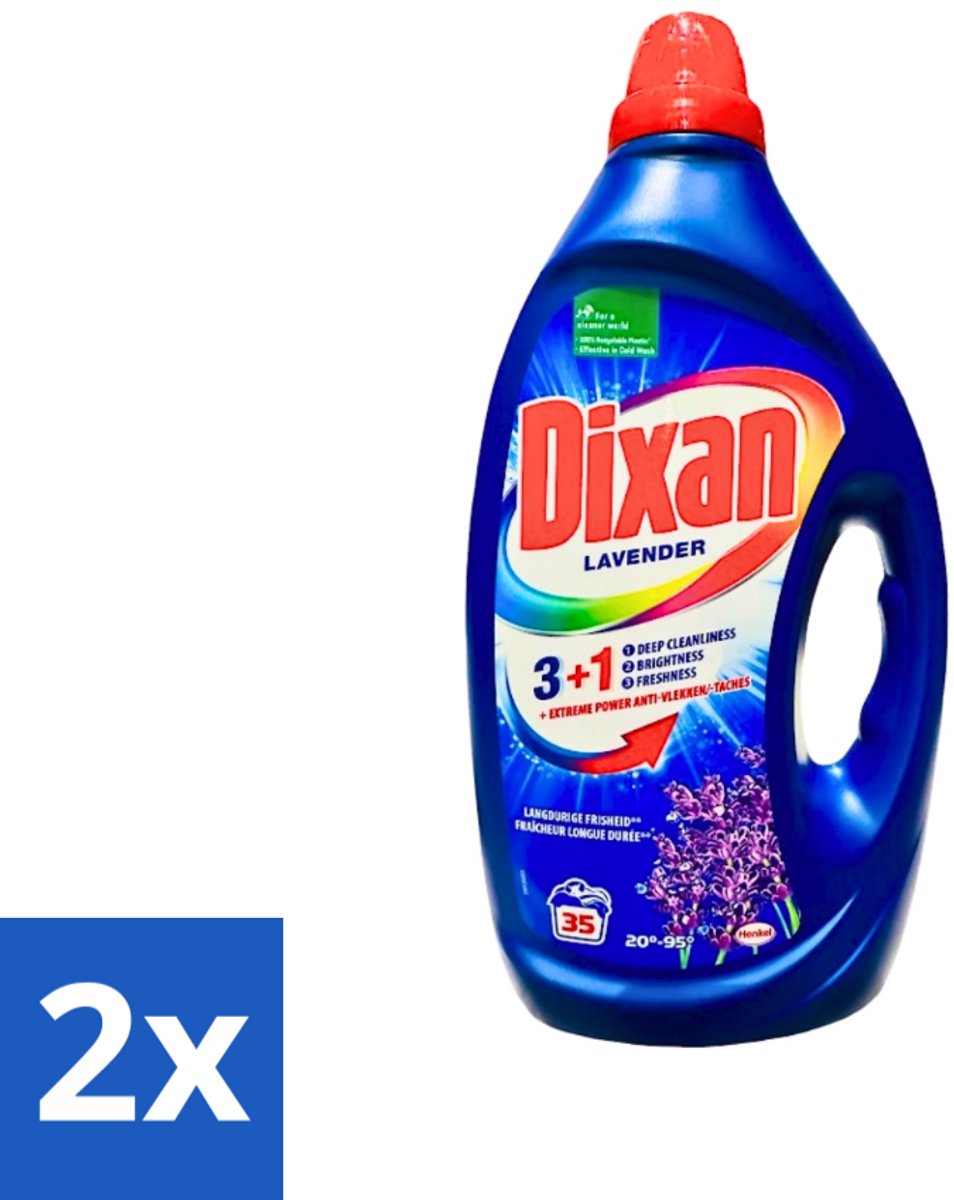2 x Dixan - Vloeibaar Wasmiddel en Vlekverwijderaar - Witte en Gekleurde Was - Lavendel - 35 Wasbeurten - Wasmiddel - Vloeibaar Wasmiddel - Vlekkenverwijderaar - Lavendelgeur - Wasmiddel Lavendel