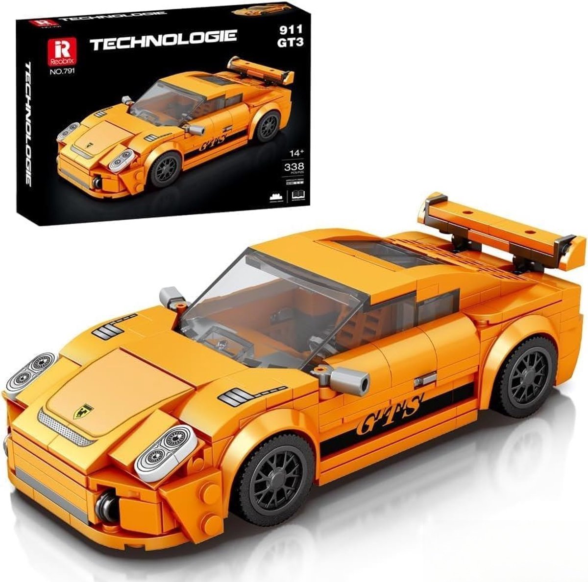 Reobrix 791 Porsche 911 GT3 RS 1:24 bouwset | City fast champions adventure | Creator classic motor bouwpakket | Technic speelgoed ideas voor volwassenen | Icons furious speed auto geschikt voor lego | Technische bouwdoos met 318 bouwstenen