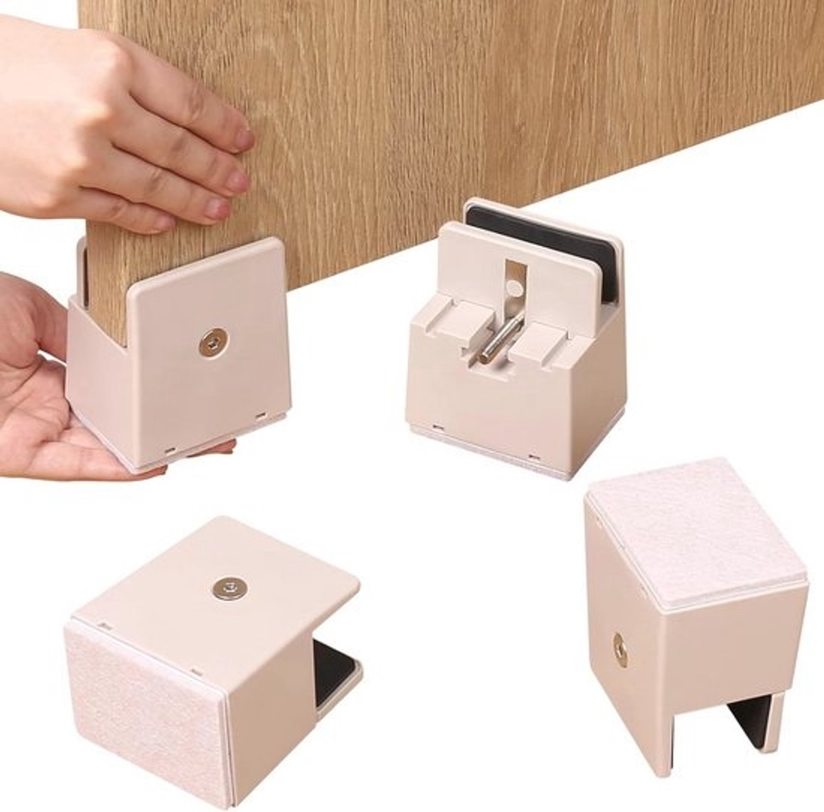 Verstelbare 6 cm Staande Stoelverhogers met Schroefklem – Heavy-Duty Meubelverhogers voor Vierkante/Ronde Poten – Ondersteunt tot 20 lbs (Beige, 4 Stuks)