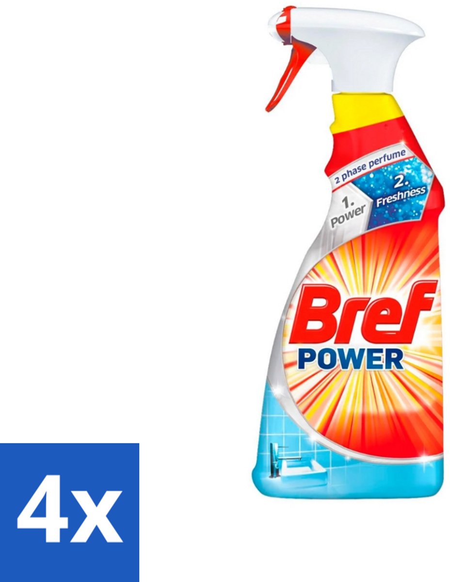 4 x Bref Power - Badkamerreiniger - Spray - Anti-Kalk & Vuil - Fris - 750 ml - Kalkreiniging - Vuil Verwijderen - Badkamerschoonmaak - Schoonmaakproduct - Douche Schoonmaken
