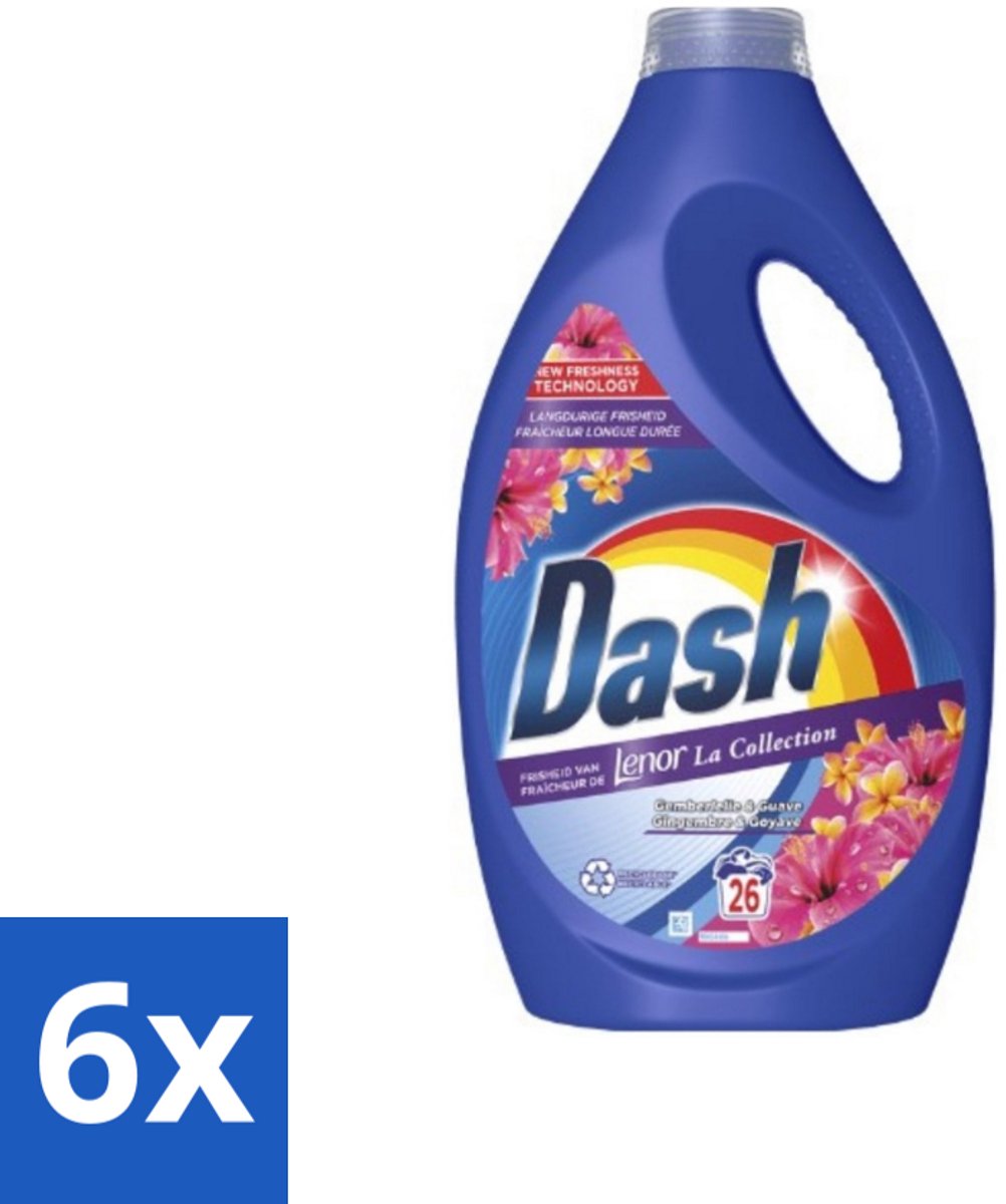 6 x Dash - Lenor Collectie - Vloeibaar Wasmiddel - Witte en Gekleurde Was - Kersenbloesem - 26 Wasbeurten - Wasmiddel - Vloeibaar Wasmiddel - Lenor - Geur - Gemberlelie