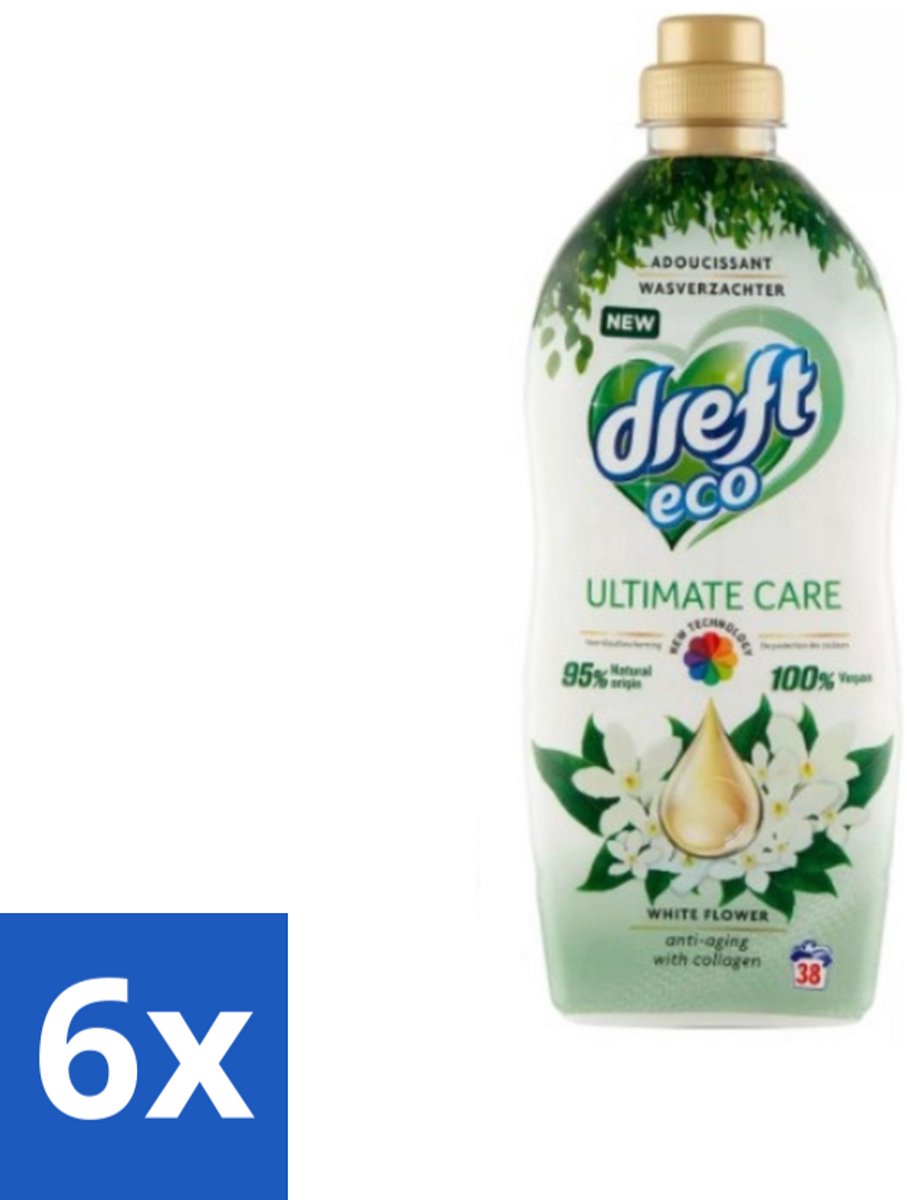 6 x Dreft ECO - Wasverzachter - Gekleurde Was - Witte Bloem - Anti-Veroudering - 38 Wasbeurten - Wasverzachter - Kleurbescherming - Anti-aging - Collageen - Wasgoed