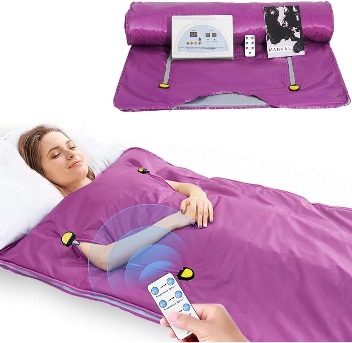Klarven® Saunadeken met infrarood Paars - 2 verwarmingszones, Timerfunctie - B 40 x L 180 cm