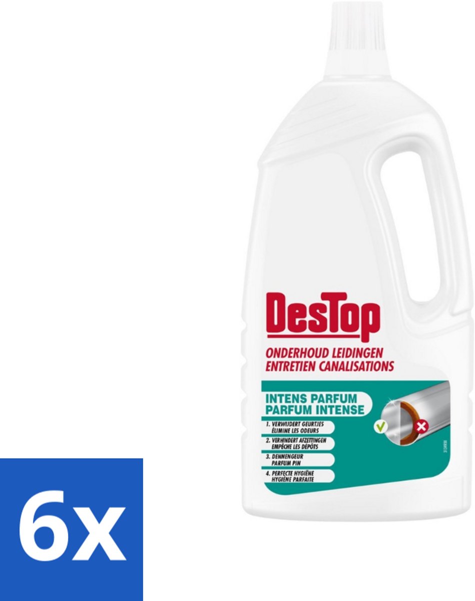6 x DesTop - Onderhoud Leidingen - Frisse Dennen geur - 4-in-1 Werking - 1,5L - Leidingen Schoonmaken - Leidingen Ontstoppen - Geur Neutraliseren - Leidingen Reinigen - Frisse Geur