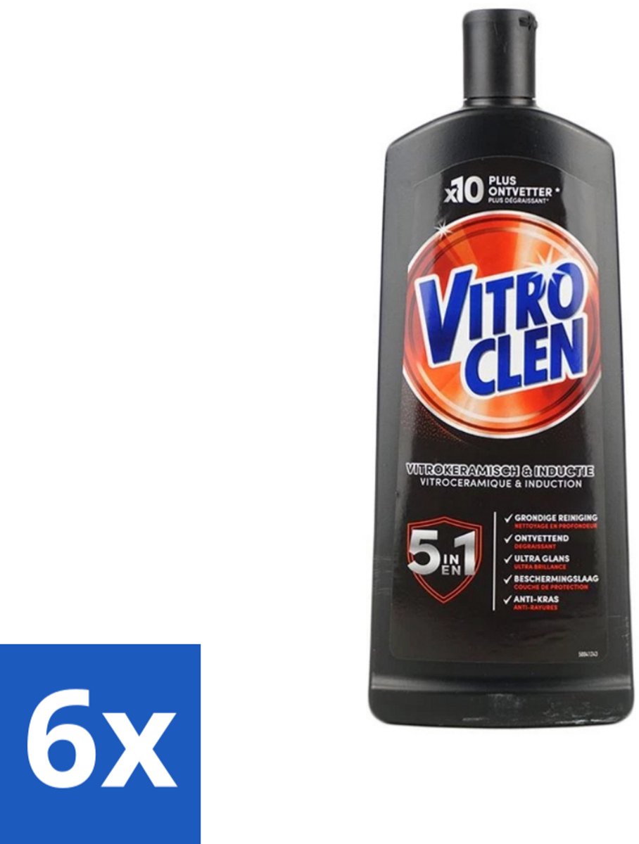6 x Vitroclen - Kookplaatreiniger - Keramisch & Inductie - 5 in 1 - 500 ml - Kookplaat Reiniger - Keramische Kookplaat Schoonmaken - Inductie Kookplaat Schoonmaken - Kookplaat Glans - Kookplaat Bescherming