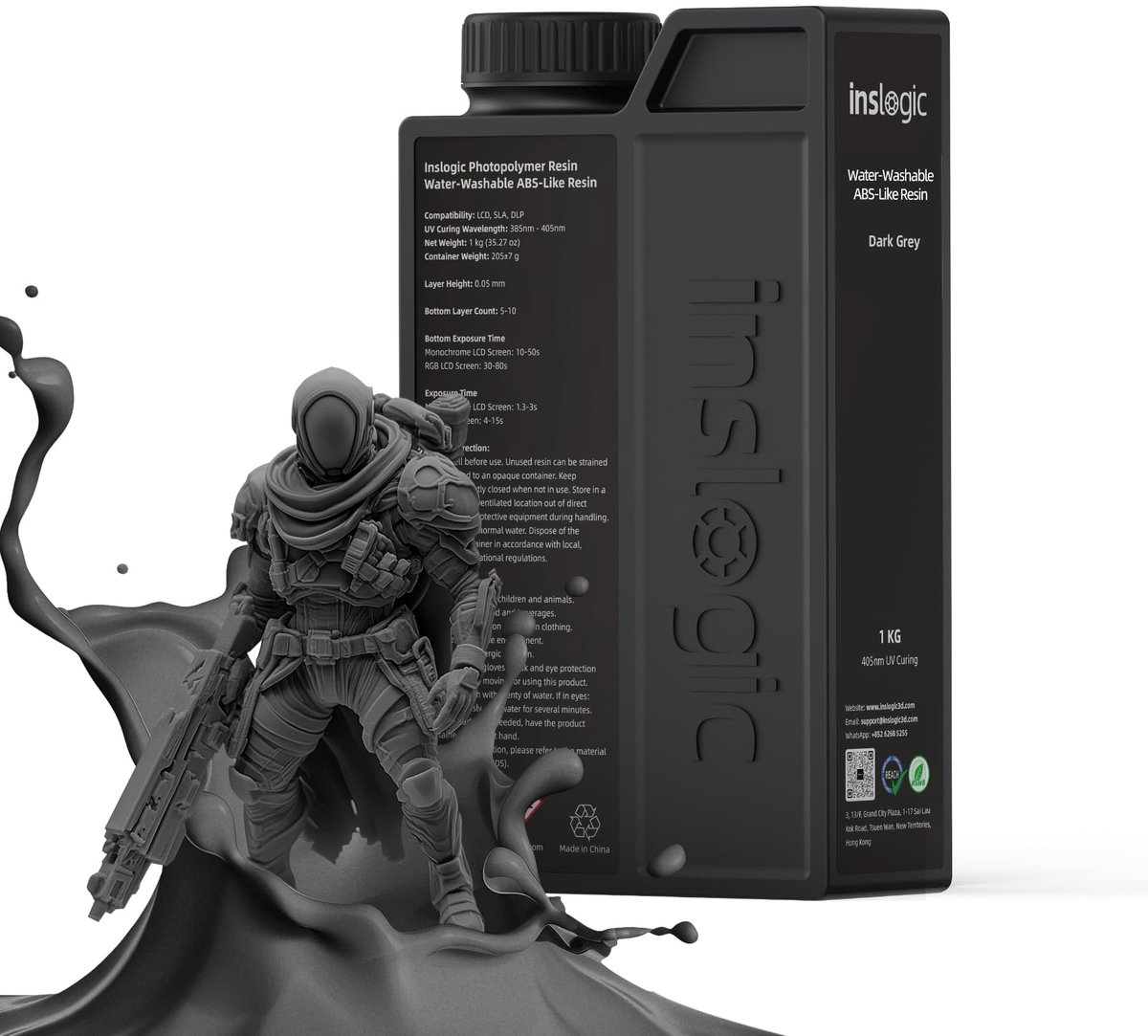 Inslogic Waterwassbare ABS-achtige Harz, Wateroplosbare Harz voor 3D-printers, Niet Breekbaar, Hoogprecisie 405nm - ShopVlot