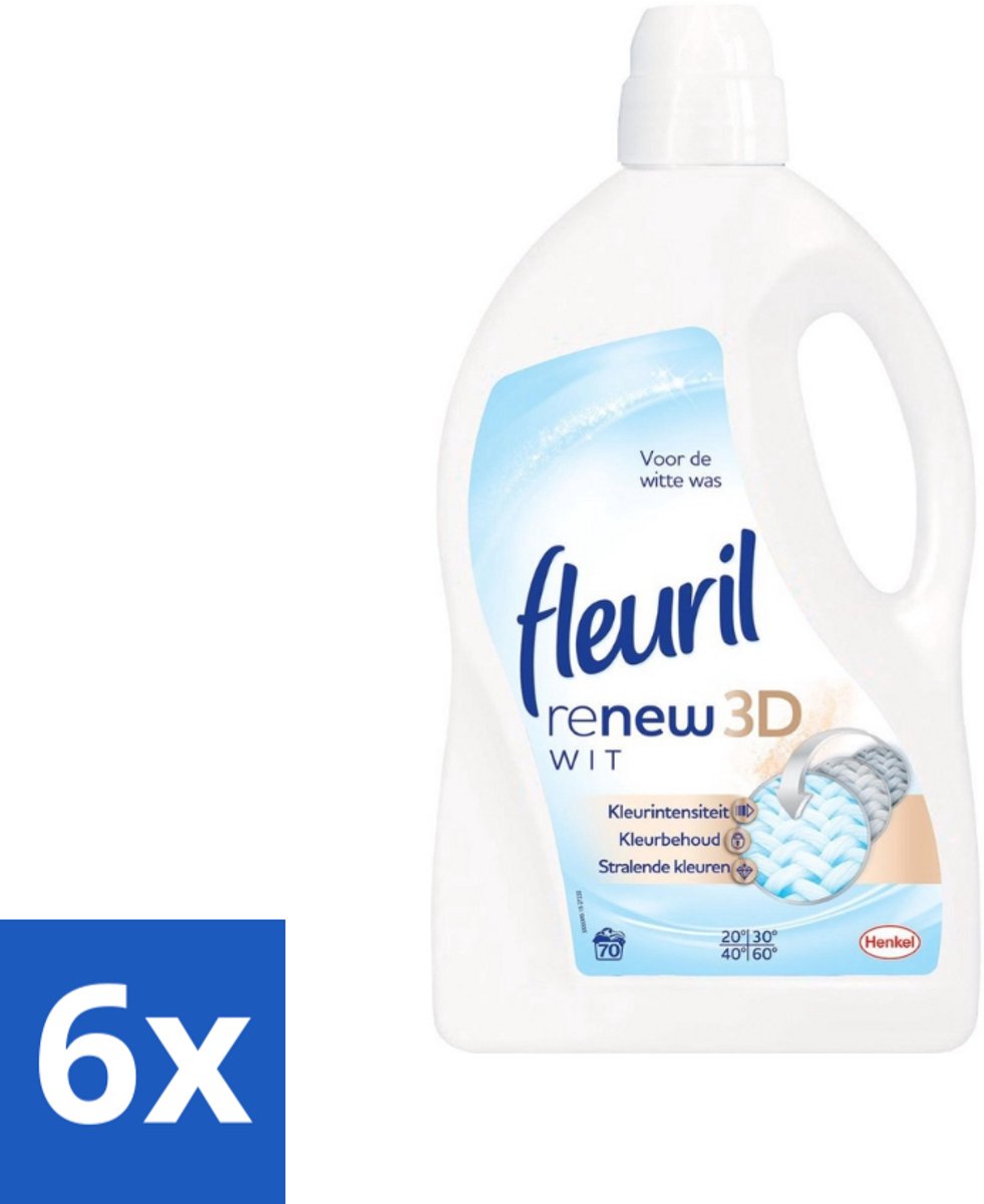 6 x Fleuril - Renew 3D - Vloeibaar Wasmiddel - Witte Was - 70 Wasbeurten - Wasmiddel - Vloeibaar Wasmiddel - Witte Was - Wasbeurten - Kleurintensiteit