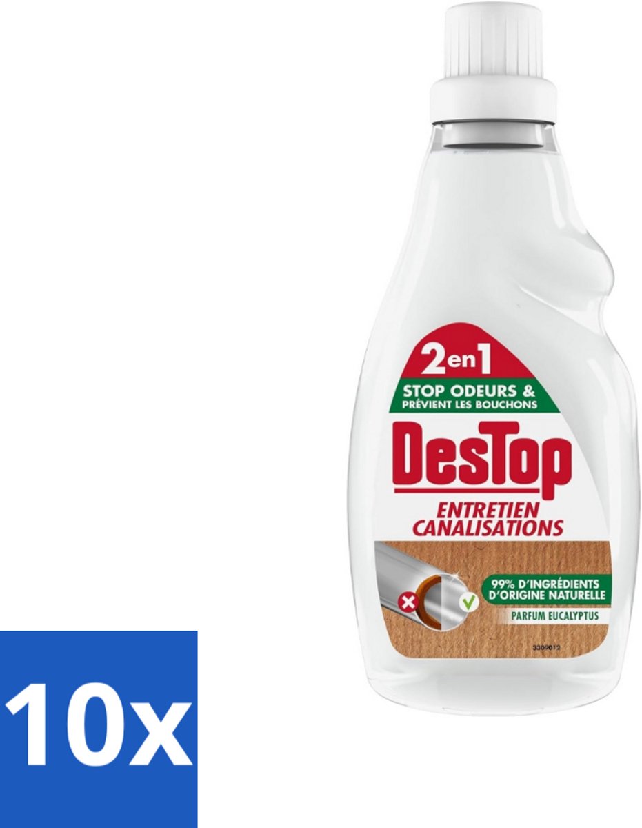 DesTop - Onderhoud Leidingen - Ecologisch met Witte Azijn - Natuurlijke Ingrediënten - Eucalyptusgeur - 750 ml - Bulkverpakking - 10 stuks