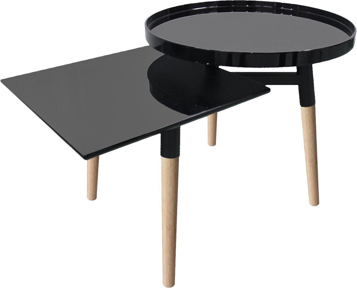 Padiro ronde bijzettafel Ø 77 x 46 cm - zwart - Modern Art-Déco Glamour Look - MDF en bamboe - metalen onderstel