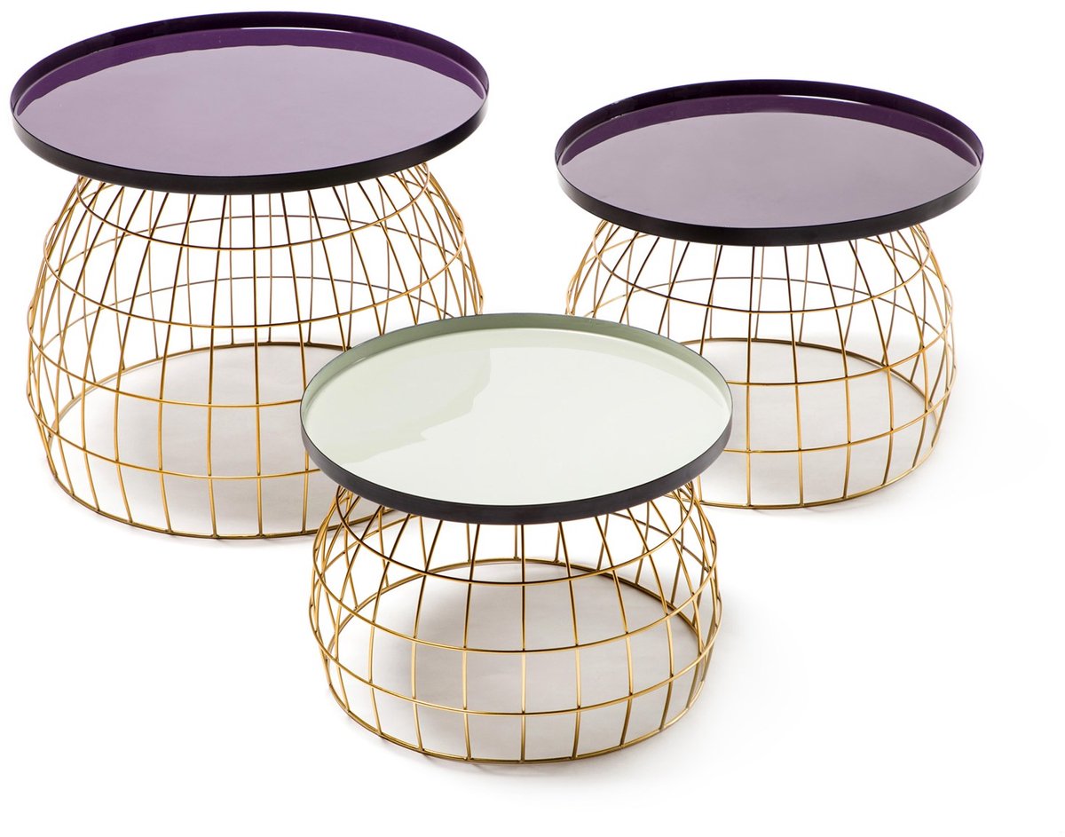 Padiro ronde bijzettafels set van 3 - paars, pruim en lichtgrijs - Modern Art-Déco Glamour Look - ijzer