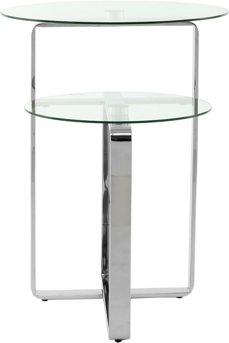 Padiro ronde bijzettafel Ø 59 x 60 cm - zilver - Modern Art-Déco Glamour Look - glazen tafelblad - roestvrijstalen onderstel - met schap