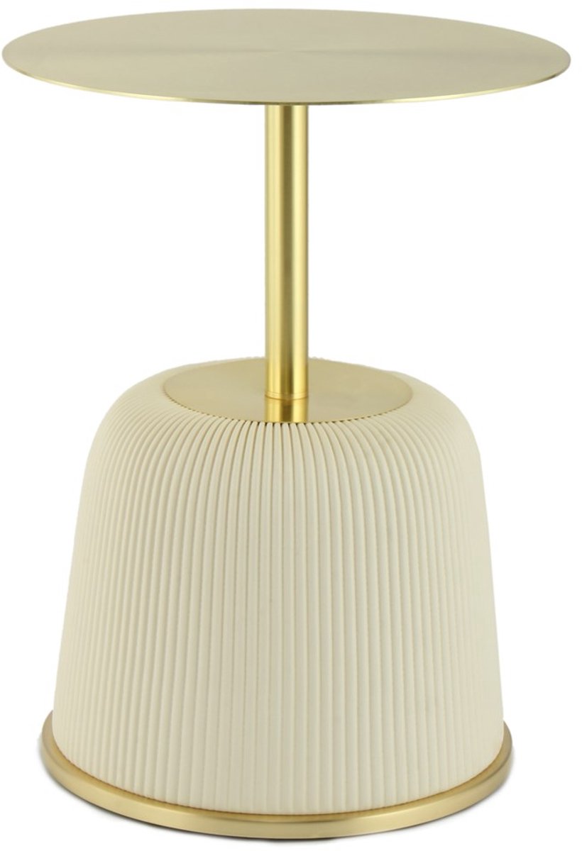 Padiro ronde bijzettafel Ø 40 x 55 cm - crème - Modern Art-Déco Glamour Look - PU-stof en MDF - ijzeren onderstel