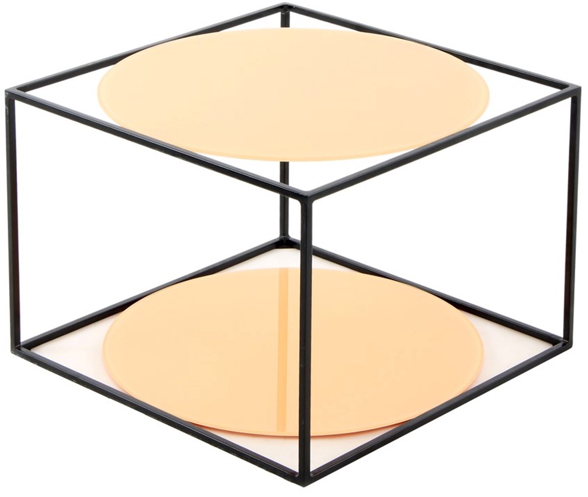 Padiro vierkante bijzettafel 50 x 36 x 50 cm - oranje en zwart - Modern Art-Déco Glamour Look - glazen tafelblad - ijzeren onderstel - met schap